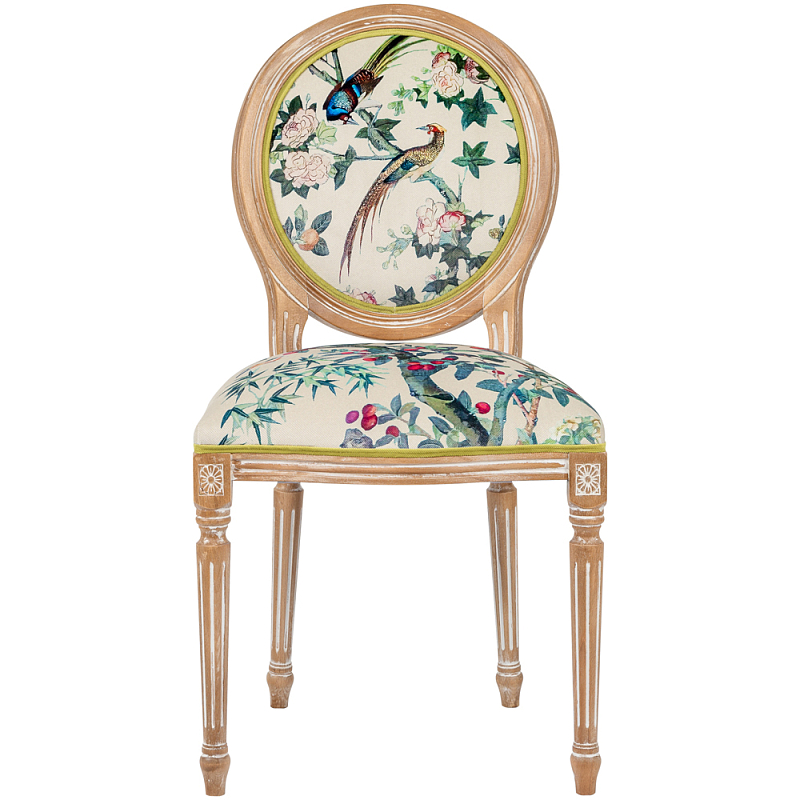 Стул из массива бука бежевый с изображением птиц и цветов Beige Green Chinoiserie Rose Garden Chair Мульти Бежевый Салатовый в Санкт-петербурге | Loft Concept 