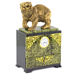 Часы настольные с декором в виде медведя и выдвижным ящиком из натурального камня Змеевик Bear Stone Clock варинант исполнения - 2 | Loft Concept в Санкт-петербурге