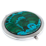 Зеркало карманное складное круглое из натурального камня Малахит с Хризоколлой в подарочной упаковке Silver Stone Mirrors варинант исполнения - 1 | Loft Concept в Санкт-петербурге