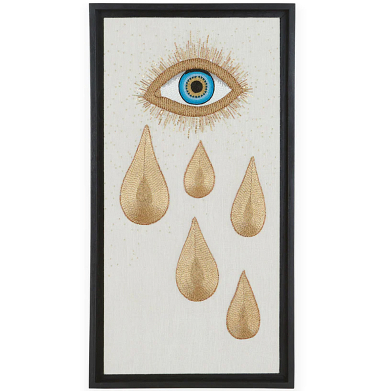 Панно Золотые Слезы вышивка бисером MUSE EYE TEAR BEADED ART Золотой Голубой в Санкт-петербурге | Loft Concept 