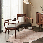 Кушетка с деревянным каркасом и сиденьем из коричневой натуральной кожи Moon Walnut Furniture варинант исполнения - 6 | Loft Concept в Санкт-петербурге