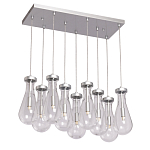 Люстра с 9-ю прозрачными плафонами из стекла в форме капли на прямоугольном потолочном основании цвета хром Lucid Rain  варинант исполнения - 2 | Loft Concept в Санкт-петербурге