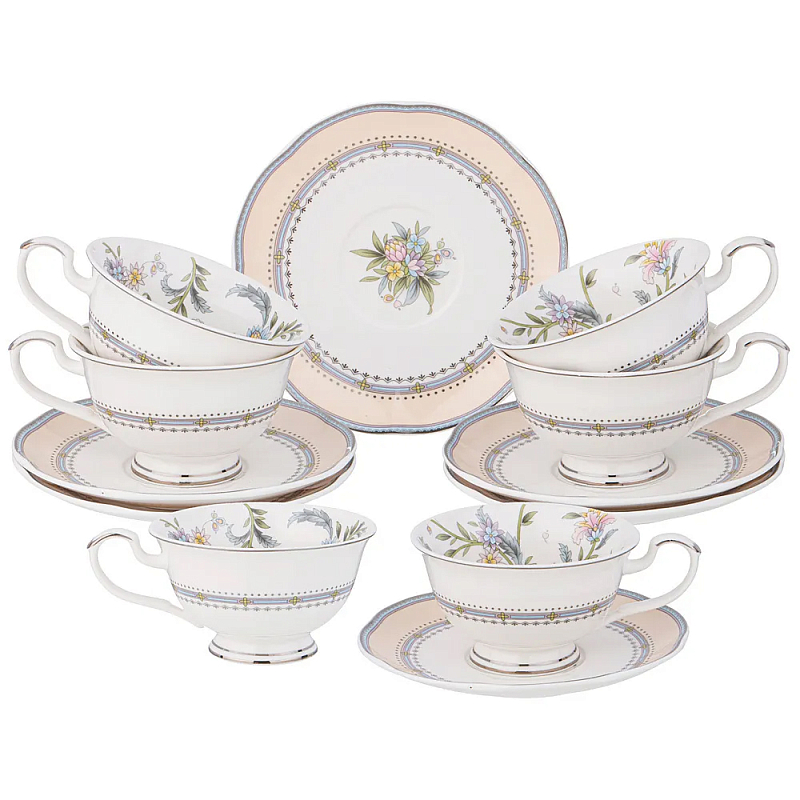 Чайный сервиз из фарфора на 6 персон 12 предметов Tea Flower Set Мульти в Санкт-петербурге | Loft Concept 