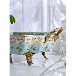 Блюдо прямоугольное из голубого фарфора с ручками и рисунком птиц и цветов Blue Garden варинант исполнения - 4 | Loft Concept в Санкт-петербурге