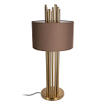 Настольная лампа с цилиндрическим абажуром из коричневой ткани и золотыми трубочками Brown Aura варинант исполнения - 2 | Loft Concept в Санкт-петербурге