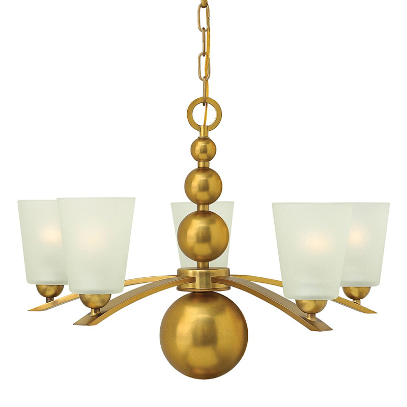 Люстра с матовыми конусными плафонами и декоративными элементами в форме шаров Hinkley Латунь Белый Никель в Санкт-петербурге | Loft Concept 