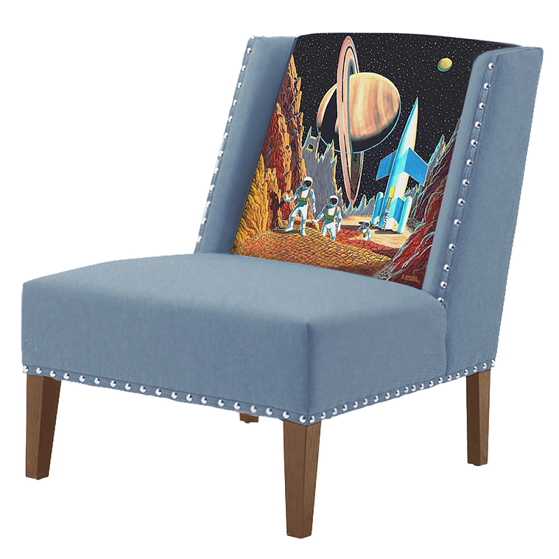 FUN Armchair Retro Futurism Blue Дизайнерское кресло с цветным принтом Серо-голубой в Санкт-петербурге | Loft Concept 