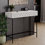 Консоль напольная пыльного белого цвета с выдвижным ящиком с резным орнаментом HEATON CONSOLE OAK варинант исполнения - 3 | Loft Concept в Санкт-петербурге