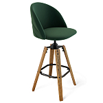Барный стул со спинкой и металлической подставкой на 4-х деревянных ножках Зеленый Велюр Vendramin Chair варинант исполнения - 1 | Loft Concept в Санкт-петербурге