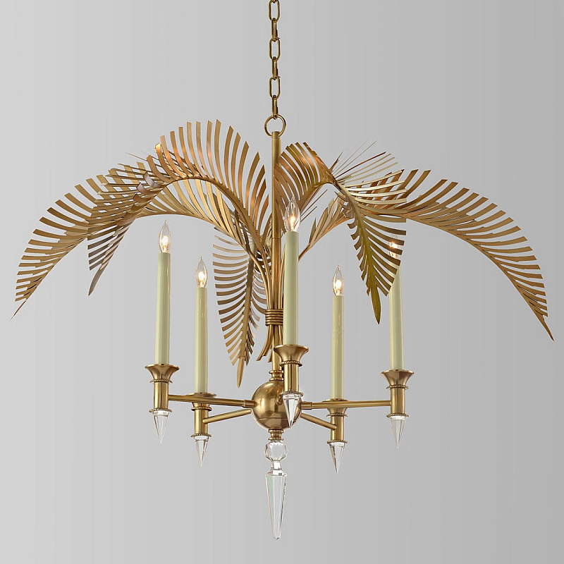 Люстра John-Richard Collection Palm Frond 5-Light Chandelier Золотой Прозрачное Стекло в Санкт-петербурге | Loft Concept 