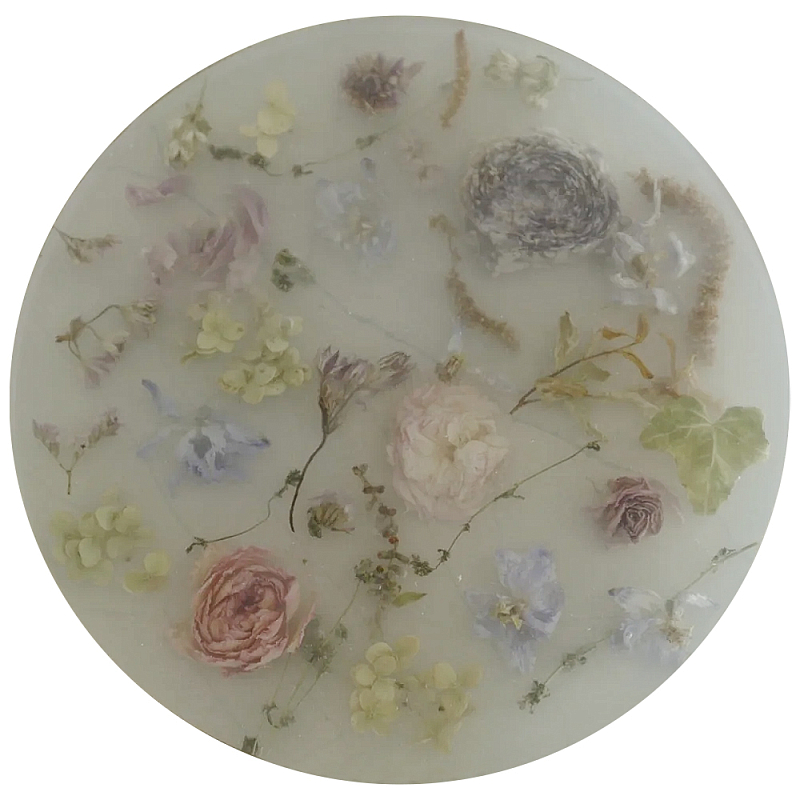 Круглый поднос из эпоксидной смолы с цветами белый Epoxy Resin Flowers Tray White Белый Мульти в Санкт-петербурге | Loft Concept 