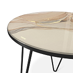 Стол журнальный с круглой столешницей из стекла на 3-х черных ножках Beige Marble варинант исполнения - 3 | Loft Concept в Санкт-петербурге