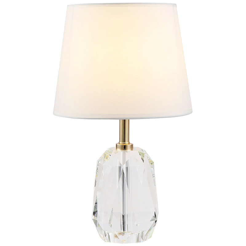 Настольная лампа с абажуром и основанием из хрусталя Manlio Crystal Lampshade Table Lamp Прозрачное Стекло Золотой Белый в Санкт-петербурге | Loft Concept 