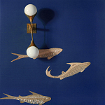 Обои с вышивкой ручной работы Deco Fish Aurum colourway on Caribbean Sea slub silk варинант исполнения - 2 | Loft Concept в Санкт-петербурге