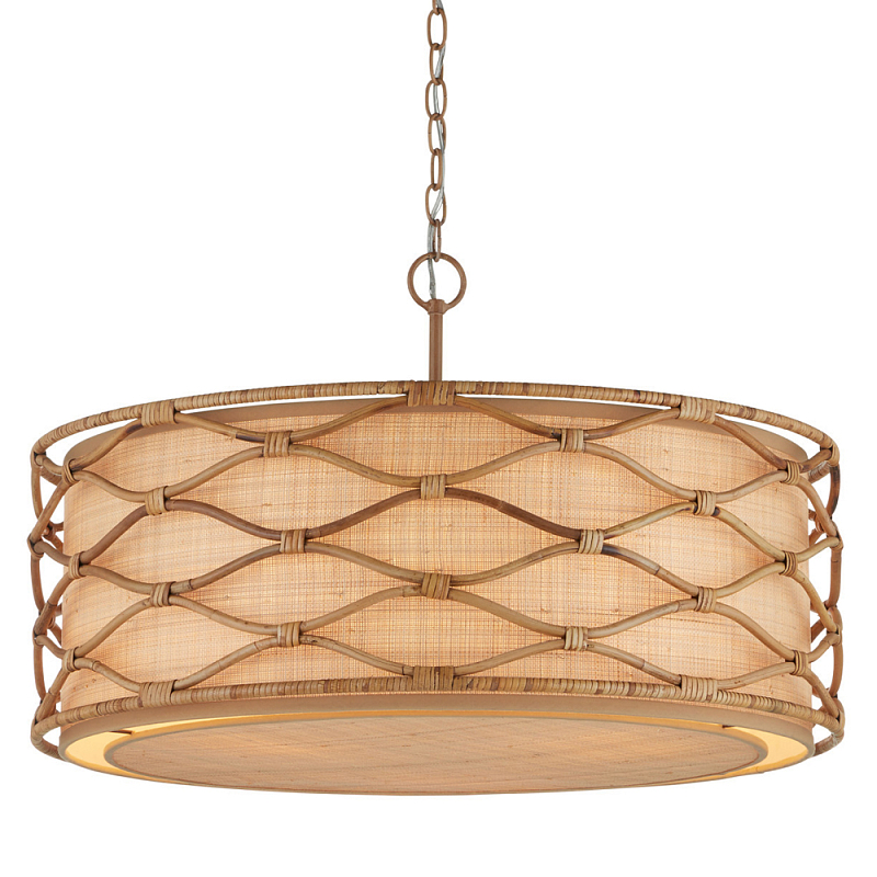 Подвесной светильник  из кованого железа и абажуром из ротанга Wicker Furniture Светло-коричневый  Бежевый в Санкт-петербурге | Loft Concept 